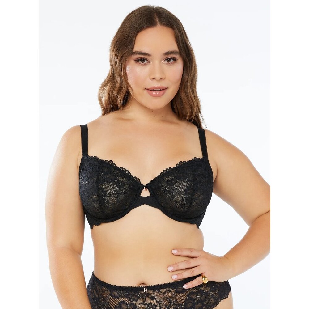 SAVAGE X FENTY Floral Lace Unlined Bra in Black Size 40D